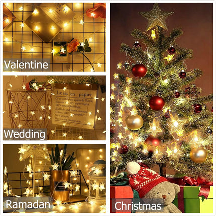 Star String Lights, 20Ft 40 LED Star Fairy Lights Battery Operated, Christmas Twinkle Lights Indoor Outdoor for Bedroom Canopy Patio Wedding Party Ramadan Home Decorations (Warm White)