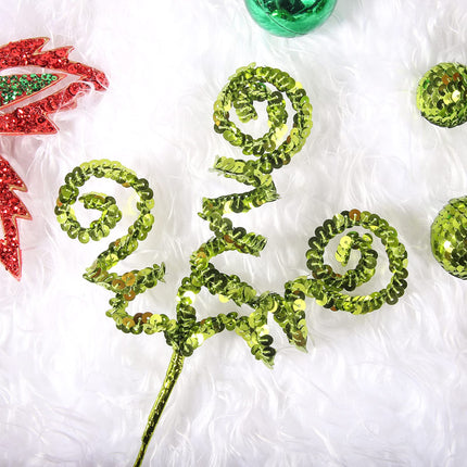 6PC Set Green Christmas Decoration Picks,Sequins Candy Shape Curly Pick, Christmas Tree Decorations Home Office Party Decorations s