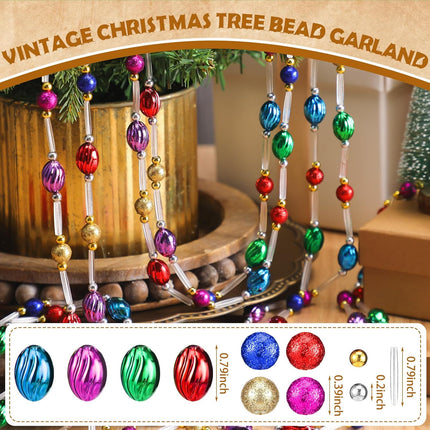Highergo 16ft Christmas Tree Bead Garland Retro Bead Garland Candy Bead Garland Christmas Beaded Garland for Tree Party Supplies Staircase Fireplace Hanging Ornaments(Multicolor,Circle and Ellipse)