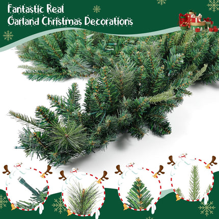 9 ft Christmas Garland, VELOMA Pre-lit Garland with 50 Warm Lights, Classic Green Christmas Garland with 340 Branch Tips