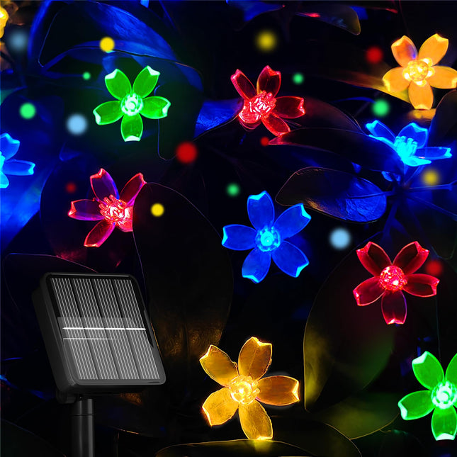 Solar String Lights for Outside,50 LED Solar Flower String Lights Outdoor Waterproof,Solar Powered Outdoor Decorative String Lights for Yard,Lawn,Fence,Flower Garden,Christmas Tree(Multi-Colored)