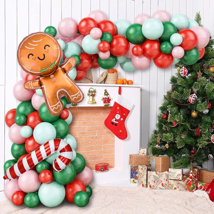 Red White Christmas Balloon Garland Kit, 85PCS Christmas Balloon Garland Arch Kit Macaron Pink Green Balloon Candy Cane Foil balloon Gingerbread Man for Christmas Decorations Year Party Supplies