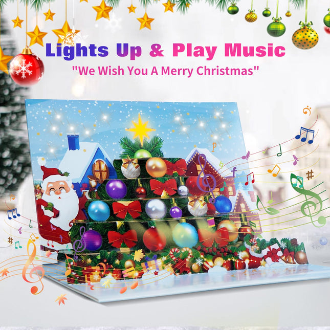 BHR Pop Up Christmas Cards with Music and Lights, Musical 3D Christmas s Greeting Cards, Handmade Christmas Tree (Envelope Included)