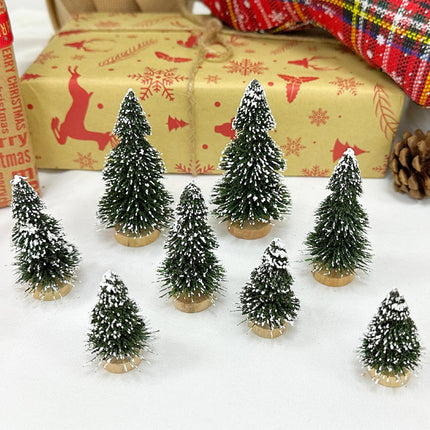 8Psc Mini Christmas Tree Bottle Brush Trees - Flocked Artificial Christmas Trees with Wooden Base for Christmas Decorations - Small Christmas Decor for Christmas Party Craft & Home Decor (Blue-Green)