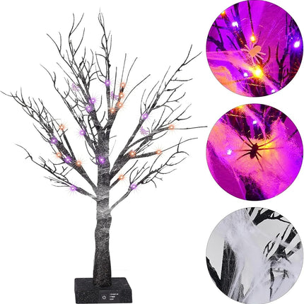 Dazzle Bright 20 Inch Orange & Purple Lighted Halloween Birches Tree Decor, 24 LED Battery Operated Halloween Decorations Artificial Black Spooky Tree with Timer for Indoor Home Holiday Xmas Party
