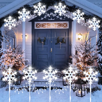 6 Pack Solar Snowflake Pathway Lights, Large Solar Christmas Lights Outdoor Waterproof Decorations, Led Snowflake Lights Outdoor with 8 Lighting Modes Walkway Garden Yard Patio Driveway Stake, White