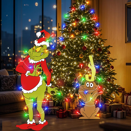 Christmas Decorations Indoor Christmas Tree Decor - 2pcs Lighted Green Gnome Christmas Yard Signs Welcome Signs with LED String Lights Back Braces for Yard Garden Lawn Christmas Outdoor Decor