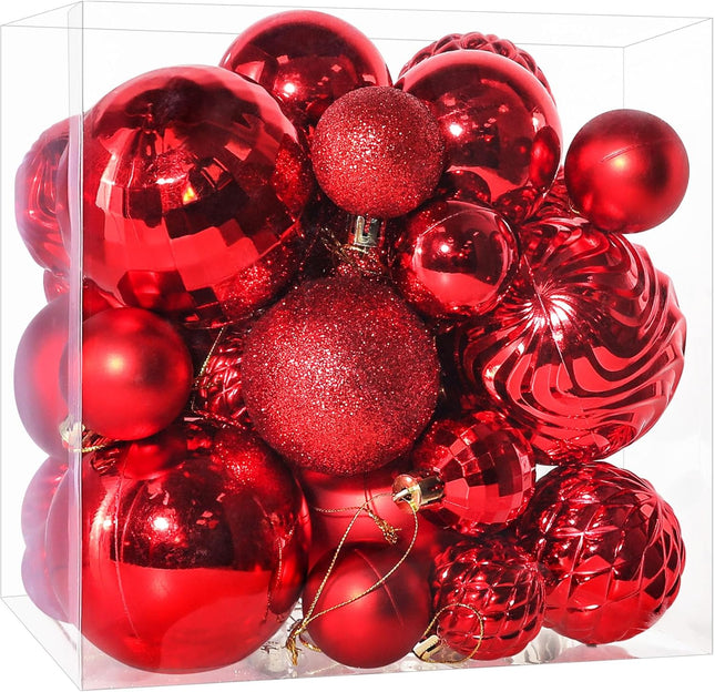 Annecy Christmas Tree Ornaments - 36 PCS Shatterproof Christmas Ball Ornaments Set for Christmas, Holiday, Wreath & Party Decorations (Multi-Size, Red)