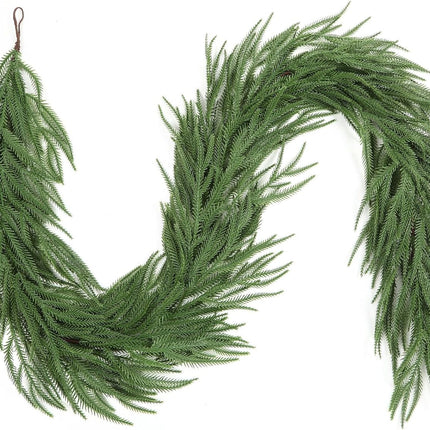 6ft Artificial Christmas Garland, Greenery Norfolk Pine Garland, Real Touch Christmas Garland for Mantle, Table, Fireplace, Indoor, Outdoor Christmas Decoration