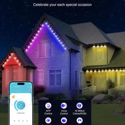 Nexillumi Permanent Outdoor Lights for House,100ft Smart RGBIC Outside Lights with 72 Scene Modes,IP67 Waterproof Eaves Lights for Christmas All Holiday Decorations,Work with Alexa,Google Assistant