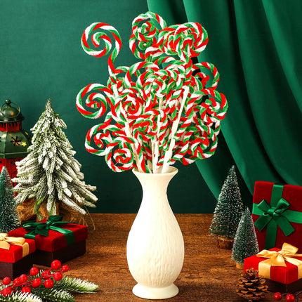 Gerrii 16 Inch Red White Green Christmas Tree Picks Decoration Candy Cane Woolen Bells Curly Pick Lollipop Large for Xmas Tree Topper Decor Vase Filler Craft Wreath Holiday Party Ornament (12 Pcs)