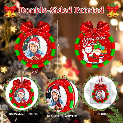 SICOHOME Christmas Frame Ornament , 2.8"x 3" Christmas Wreath Photo Ornament,Personalized Christmas Picture Frame Ornament, Christmas Ornament for Tree Decoration