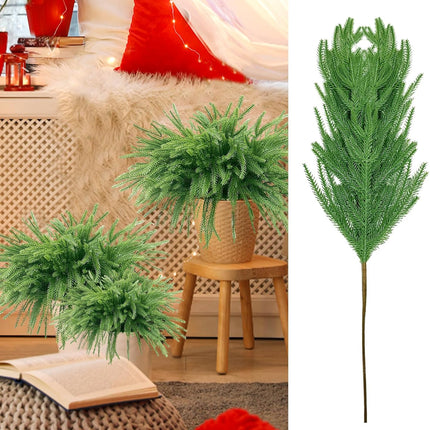 6 Pcs Real Touch Norfolk Pine Branches 25" Artificial Norfolk Pine Stems Christmas Greenery Plants Green Pine Picks Faux Evergreen Branches for Vase DIY Christmas Tree Wreath Garland Home Decorations