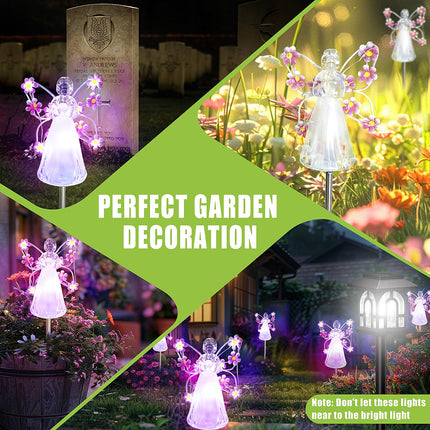 Flumy Solar Lights Outdoor Waterproof 2 Packs,Cemetery Grave Decorations,Memorial ,Christmas Yard Art,Solar Lights for Outside Gardening Supplies, Iron Winged Angel Light Solar Powered，Pink
