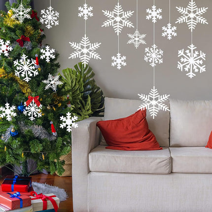 36PCS Christmas Hanging Snowflakes Decorations,24PCS 3D White Snowflakes Ornaments and 12PCS Flat Snowflakes Garland for Christmas Winter Wonderland Holiday Party Home Decor