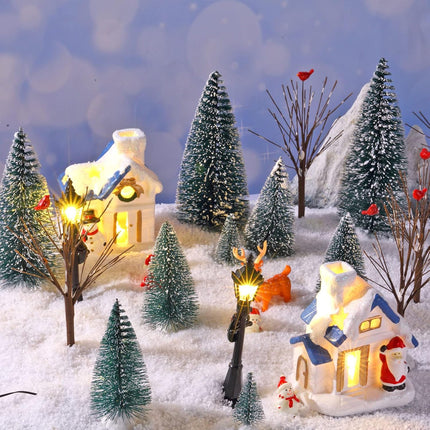 Namalu 34 Pieces Christmas Village Houses Set, Mini Christmas Trees Christmas Accessories Set Santa Snowman Street Lamps for Christmas Village Miniature Town Home Table Top Decoration(Cute Style)