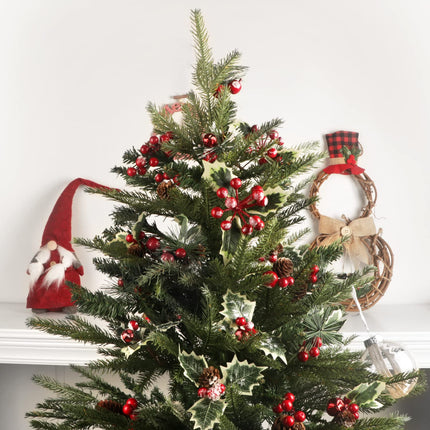 24 Pcs Artificial Christmas Pine Picks Christmas Berries Artificial Stem with Pinecones Apples Bells Christmas Flower Picks for Christmas Tree Wreath Arrangement Winter Holiday Decor