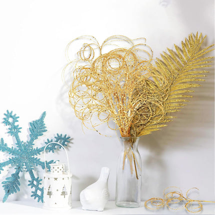 Glitter Curly Christmas Spray Wispy Christmas Picks Artificial Curly Twigs Christmas Branches for Vases Glitter Branches for Christmas Tree Vases Wreath Garland Banquet Decoration, 5 Pieces (Gold)