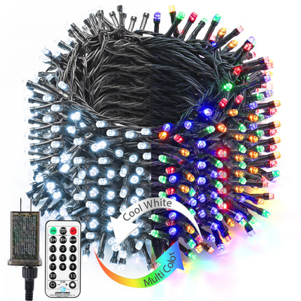 BrizLabs Christmas Tree Lights, 262ft 800 LED Color Changing Christmas Lights with Remote, 11 Modes Cool White & Multicolor Christmas Lights, 30V Plugin Dimmable Lights Green Wire for Xmas Tree Home