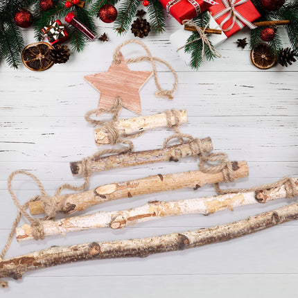 GWHOLE Christmas Decoration Hangers Christmas Wooden Branch Ladder Photo Display Hanger Wall Decoration for Decor Hanging with Star Topper