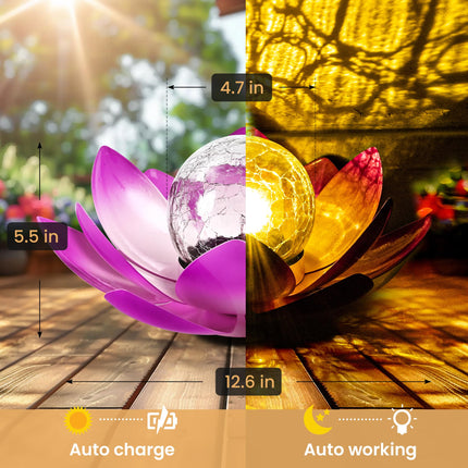 GIGALUMI Solar Light Outdoor Garden Decor, Lotus Flower Light Crackle Globe Glass Lantern Outdoor Table Decor Waterproof for Patio, Lawn, Pathway, Pool, Pond, Christmas (Pink Petal)