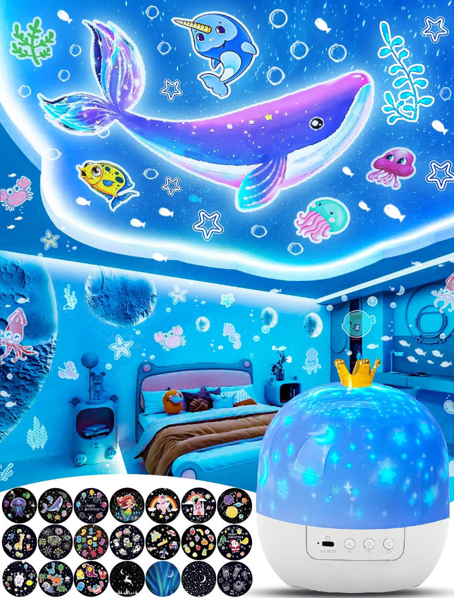 Night Light for Kids + 21 Sets of Films, Night Lights Projector for Kids Bedroom, Ceiling, Galaxy Projector for Baby Girls Boys with 360° Rotation, Dimmable for Birthday, Christmas, s, Room Decor
