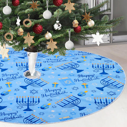 Serencatcher Blue Christmas Tree Skirt, Happy Hanukkah Tree Skirt with Candlestick Cross Star Happy Hanukkah for Merry Christmas Tree Decorations Xmas Happy Halloween Year Holiday Party(48 Inches)