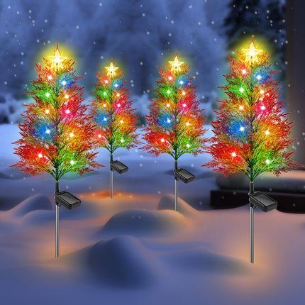 4 Pack Christmas Outdoor Decorations, Artificial Small Solar Christmas Tree Lights Outside, 2 Modes 40LED Solar Christmas Decorations Outside, Solar Christmas Lights Outdoor Waterproof Decorations