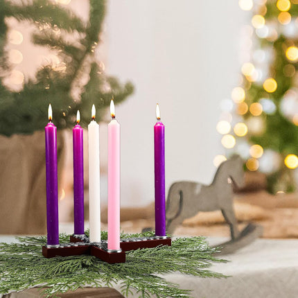 Christmas Advent Candle Holder Rustic Wood Cross Advent Wreath Jesus Nativity Candle Holder with Metal Celtic Knot Religious for Home Church Advent Christmas Holy Tabletop Centerpiece Decor