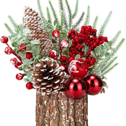 Christmas Decorations Indoor, Christmas Centerpiece Table Decorations, Small Artificial Tabletop/Desk Christmas Tree with Christmas Ornaments Pinecone Berry for Home Farmhouse Mantle Décor (Red)