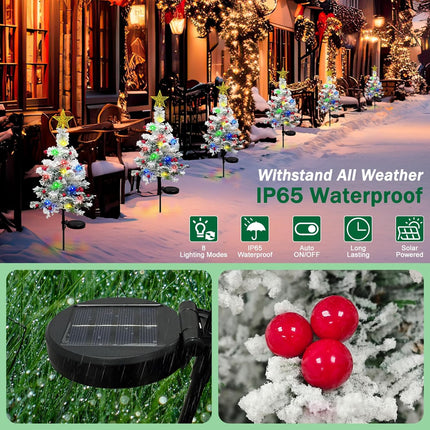 OurWarm 2Pcs Solar Christmas Tree Outdoor Christmas Decorations, 30Inch Flocked Christmas Tree with 40 LED, Prelit Mini Small Christmas Tree with Lights for Grave Cemetery Pathway Garden Yard Decor