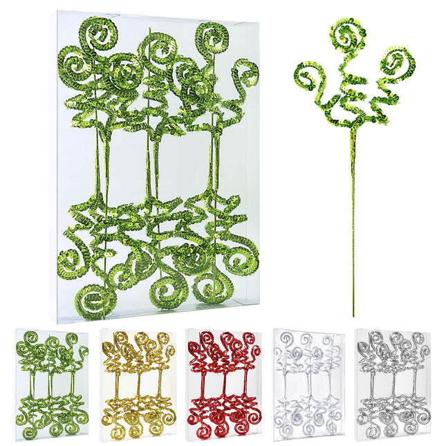 6PC Set Green Christmas Decoration Picks,Sequins Candy Shape Curly Pick, Christmas Tree Decorations Home Office Party Decorations s