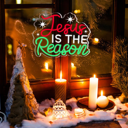 Jesus is the reason neon sign with Adjustable Brightness, christian mural, wall decoration dimmable led neon sign bedroom hallway house home art decoration, birthday christmas led neon light