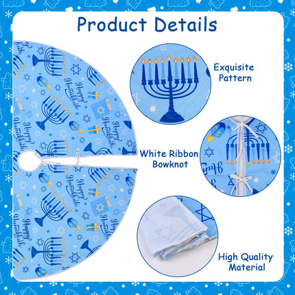 Serencatcher Blue Christmas Tree Skirt, Happy Hanukkah Tree Skirt with Candlestick Cross Star Happy Hanukkah for Merry Christmas Tree Decorations Xmas Happy Halloween Year Holiday Party(48 Inches)