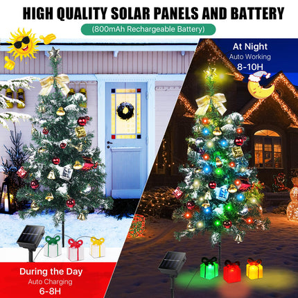 Aukora Solar Christmas Tree Lights Outside Decorations 31 in,8 Modes Christmas Lights Outdoor Waterproof with 23 Xmas Accessories & 3 Box Lights for Garden Pathway Cemetery Decor,2Pack