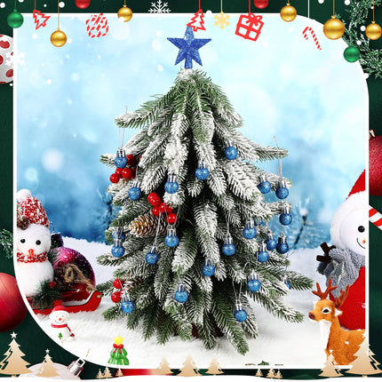 25 Pcs Mini Christmas Tree Ornaments Set 0.79 Inch Glitter Christmas Ball Christmas Tree Topper Star Xmas Tree Hanging Ornaments for Party Decoration(Blue)