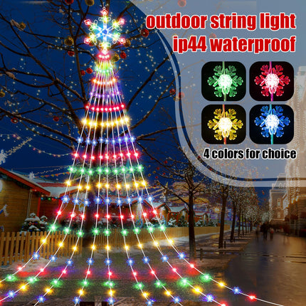 Christmas Light Outdoor Decoration 12 ft 240 LED Waterfall String Light with Snowflake Topper 8 Mode Light Waterproof Christmas Tree Hanging Fairy Lights for Xmas Holiday Patio Yard Party