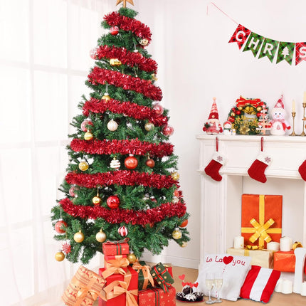 BLEUM CADE 2Pcs 65.6Ft Christmas Tinsel Garland, Red Tinsel Garland for Xmas Tree Decorations Holiday Birthday Wedding Party Supplies