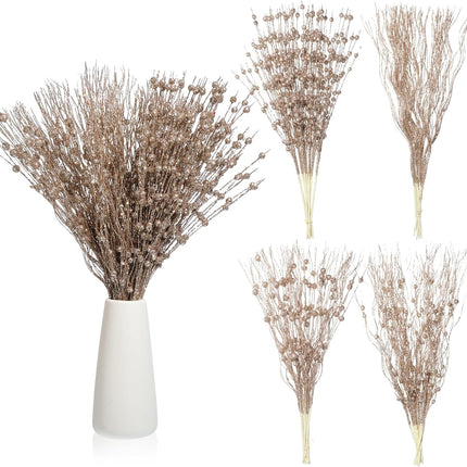 36 Pcs 17'' 15'' Christmas Artificial Glitter Berry Stems 4 Styles Christmas Decorative Tree Picks Branches Large Glittery Twigs for Christmas Tree Xmas Wreath Vase Filler (Champagne Gold)