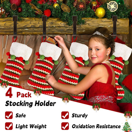 Christmas Stocking Holders for Mantle,4 Pack Adjustable Stocking Holder Non-Skid Stocking Hangers Lightweight Stocking Hooks for Fireplace,Mantel Stocking Holders Clip for Xmas Home Party Decoration