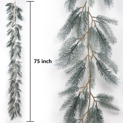 DearHouse 6Ft Artificial Christmas Pine Garland Winter Greenery Garland for Holiday Season Mantel Fireplace Table Runner Centerpiece Décor (White)