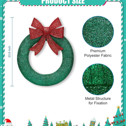 Brightown 24in Lighted Christmas Wreath Decorations, Outdoor Christmas Wreaths Holiday Decor with Bow Ribbon 60 LED Lights for Front Door Windows, Xmas s, Party Supplies, Home, Patio Lawn, Garden