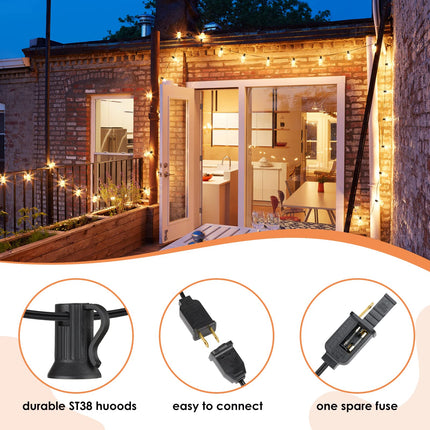 Outdoor String Lights, 50FT 2200K LED Patio Lights with ST38 Waterproof Bulbs, Retro Connectable String Lights for Patio Backyard Balcony