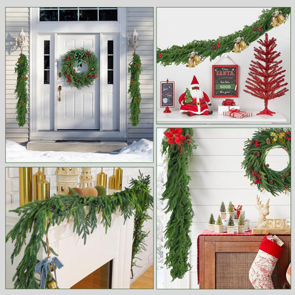Artificial Norfolk Pine Garlands, Real Touch Winter Pine Garland, Green Artificial Greenery Garland for Table, Indoor, Mantle, Wall, Outdoor Christmas Decorations (6 FT)