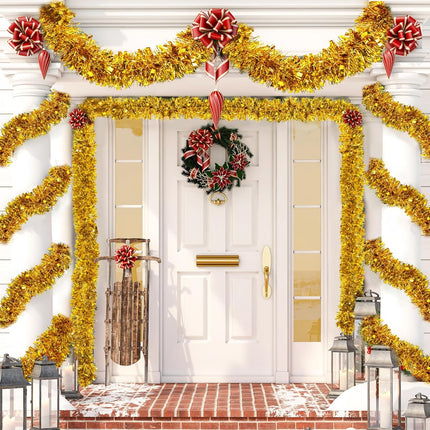 50FT Christmas Decorations Christmas Garland, Gold Christmas Tinsel Garland Christmas Tinsel Twist Garland for Indoor for Xmas Tree Door Patio Disco Party Holiday Christmas Decor