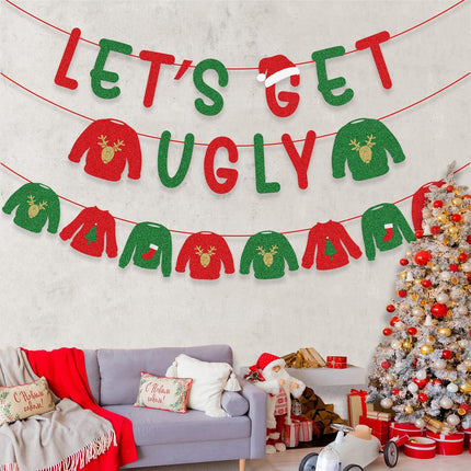Christmas Decorations - Let's Get Ugly Banner, Ugly Sweaters Christmas Garland for Ugly Christmas Sweater Party Decorations, Ugly Sweater Decorations, Ugly Sweater Party Decorations