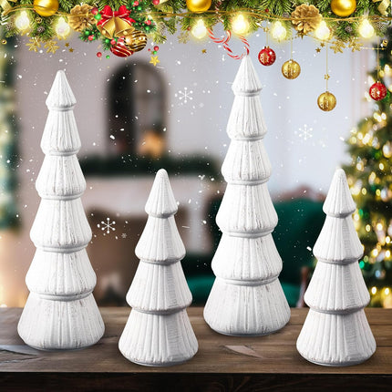 Queekay 4 Pcs Wooden Christmas Tree Tabletop Tree Figurine Unfinished Table Top Christmas Tree Decor for DIY Crafts Peg People Holiday Nature Table Home Decor (White)