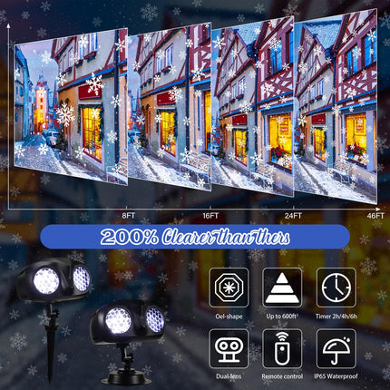 4 Pcs Christmas Snowflake Projector Lights Outdoor Waterproof Highlight Rotating LED Snow Lights with Remote Control for Xmas Holiday Party Garden Landscape Home Decoration