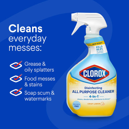 Clorox Disinfecting All Purpose Cleaner, Bleach Free, Crisp Lemon, 32 Fluid Ounces