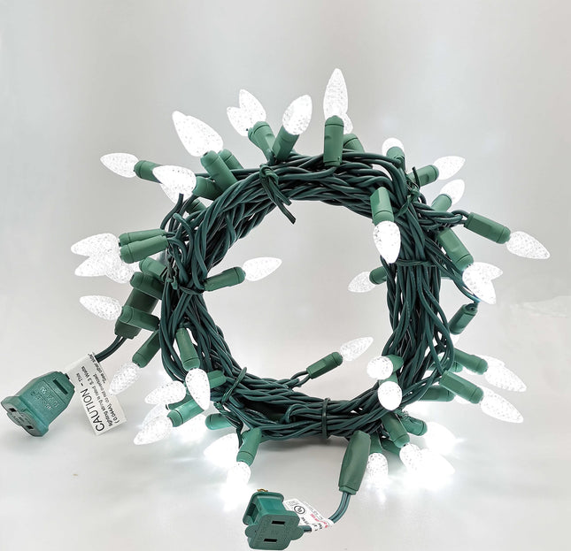 C3 Christmas Lights 50 Cool White LED String Lights, 120V UL, 17FT Green Wire Xmas Lights for Indoor & Outdoor Use, Trees, Pathway, Holiday Party Decorations